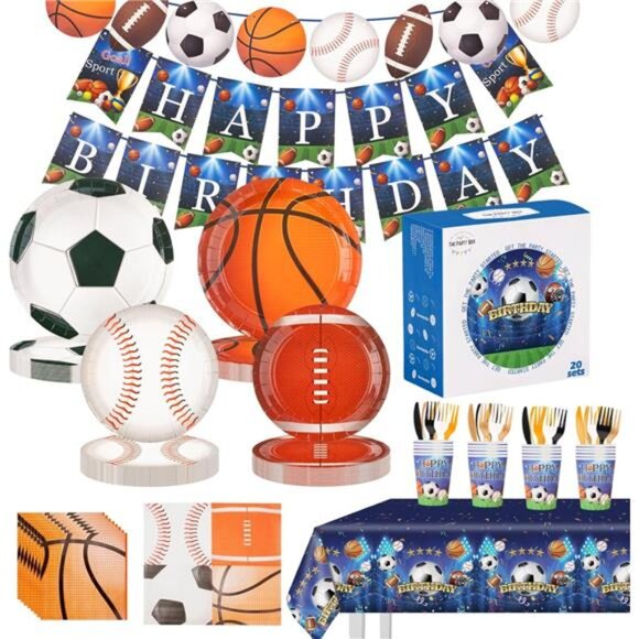 165Pcs Sports Birthday Decoration - Sports Themed Birthday Party Supplies Set - Picture 1 of 7